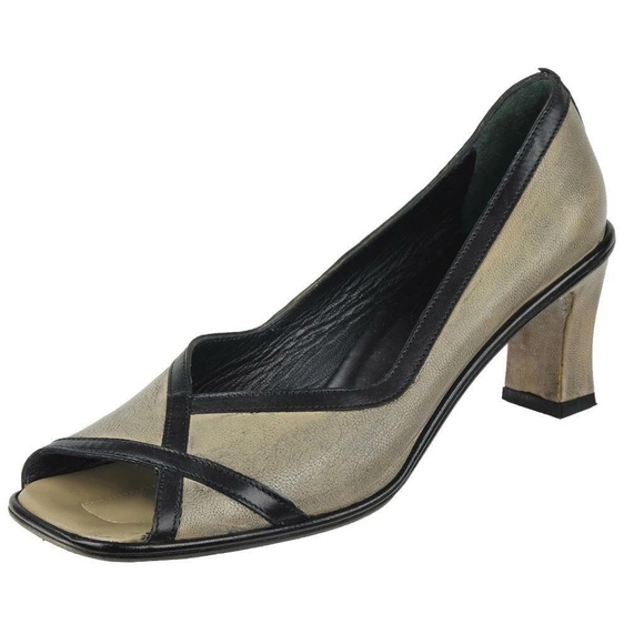 Vintage 90s MAGGIES SHOES Heels Peeptoe Sz. 38.5 EU 8 US Taupe-Gray ITALY - Picture 1 of 6
